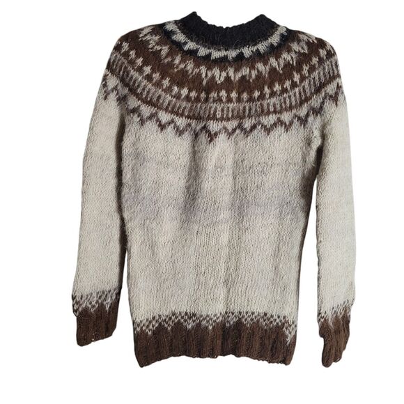 Peruvian Hand Knit Alpaca Sweater Women's Size Small Cream Brown Nordic Outdoor - Picture 1 of 7